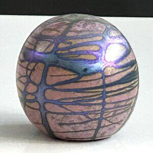 Robert Held purple iridescent paperweight, Canadian art glass